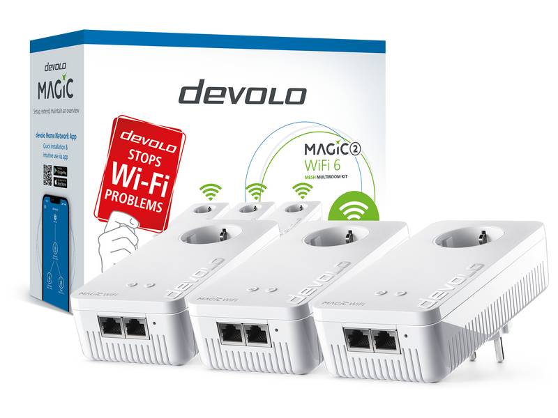 Devolo Magic 2 WiFi 6 Mesh Multiroom Kit (8936) Ασύρματη Σύνδεση Wi‑Fi 6 με Passthrough Πρίζα και 3x2 Gigabit Ethernet