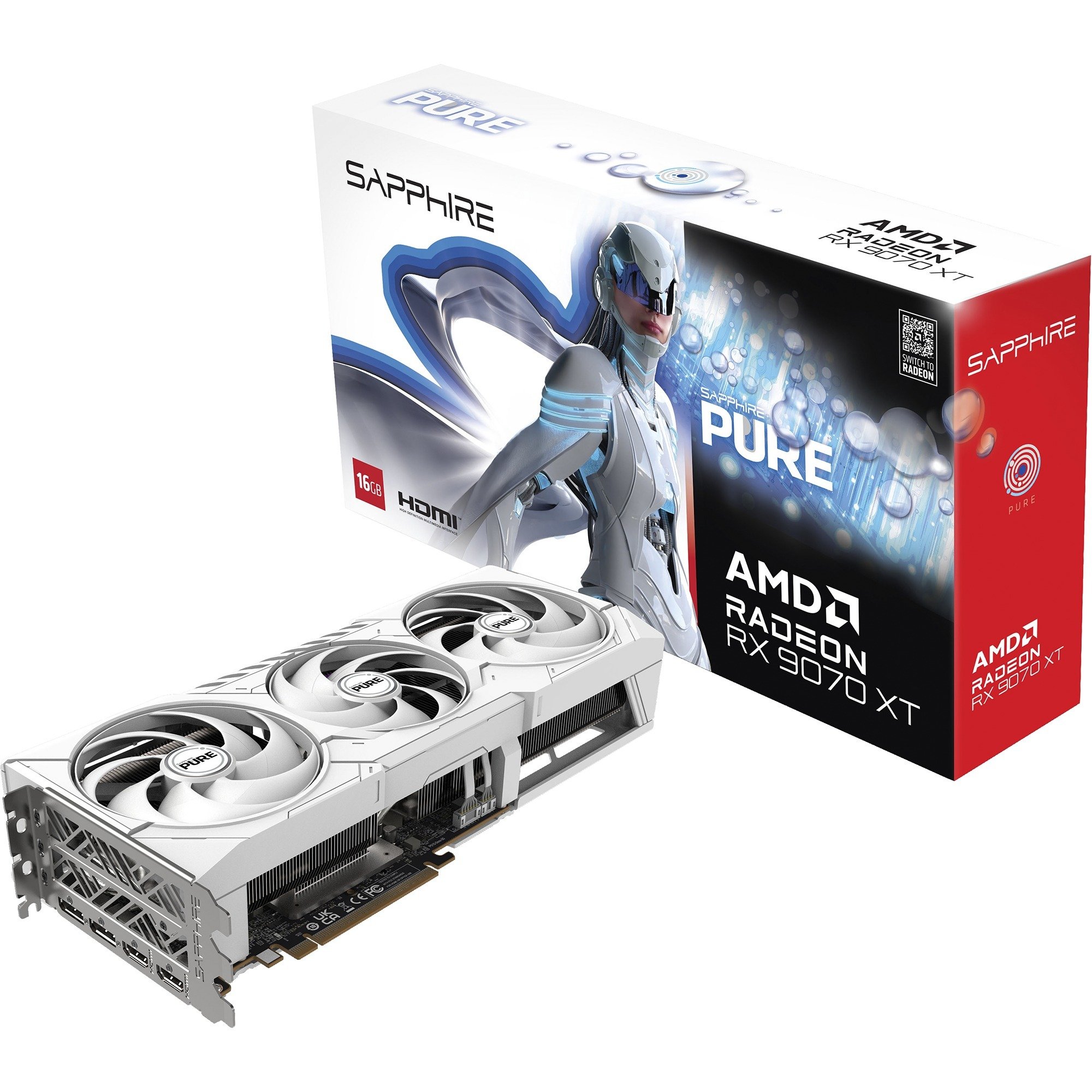 Sapphire Radeon RX 9070 XT Pure (white, RDNA4, GDDR6, 2x DisplayPort, 2x HDMI 2.1)